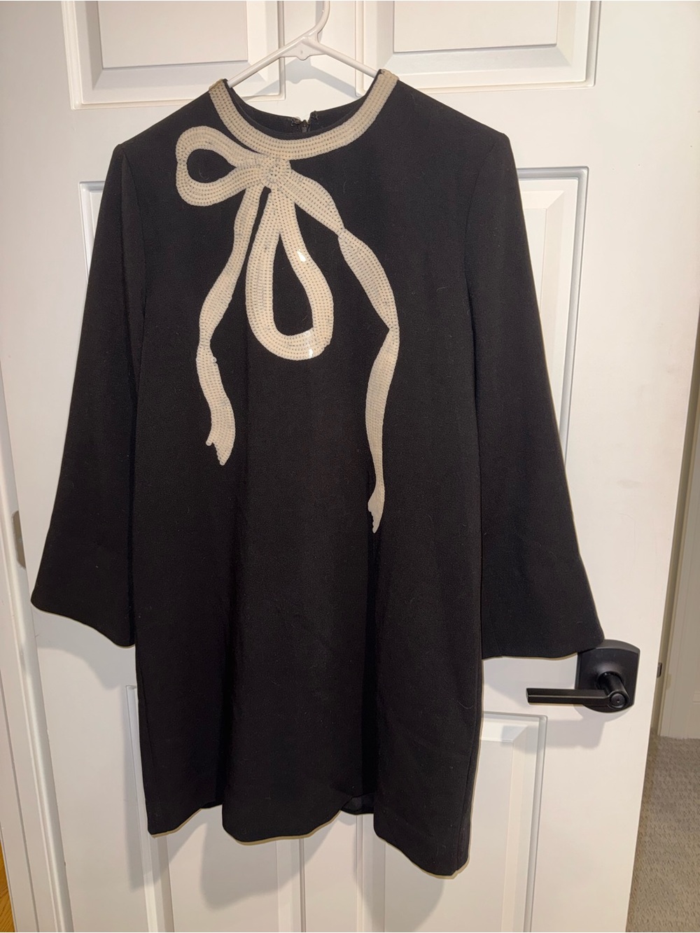 Tuckernuck Black Shift Dress with Cream Sequin Bow Accent